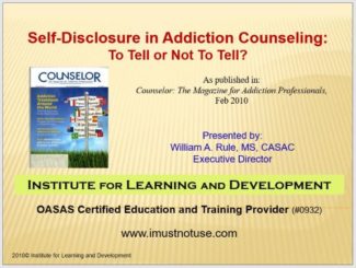 ADS252: Self-Disclosure in Addiction Counseling: To Tell or Not to Tell? 3.0